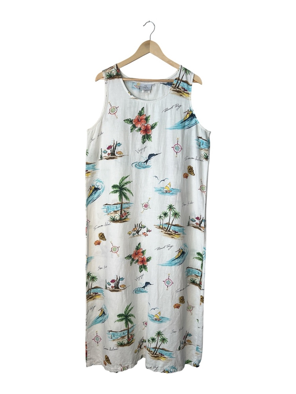 Hot Cotton by Marc Ware Linen Blend Hawaiian Tropical Tank Maxi Dress XL USA